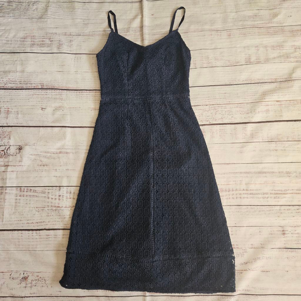 Boden Navy Blue Open Jacquard A-Line Minimalist Modern Classic Dress Womens 2R
